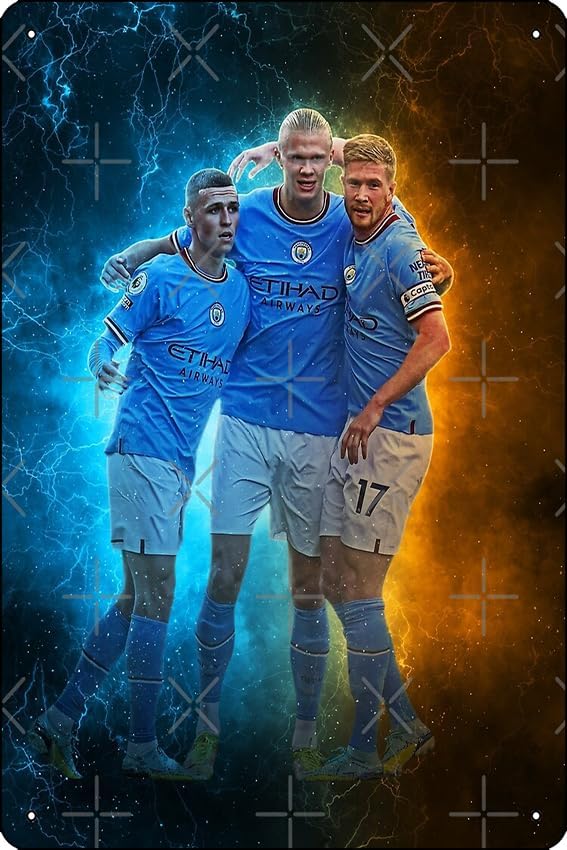 Oedrtqi ERLING HAALAND KEVIN DE BRUYNE PHIL FODEN Poster Metal Tin Sign Fun Home Art Wall Decor 8x12 Inch