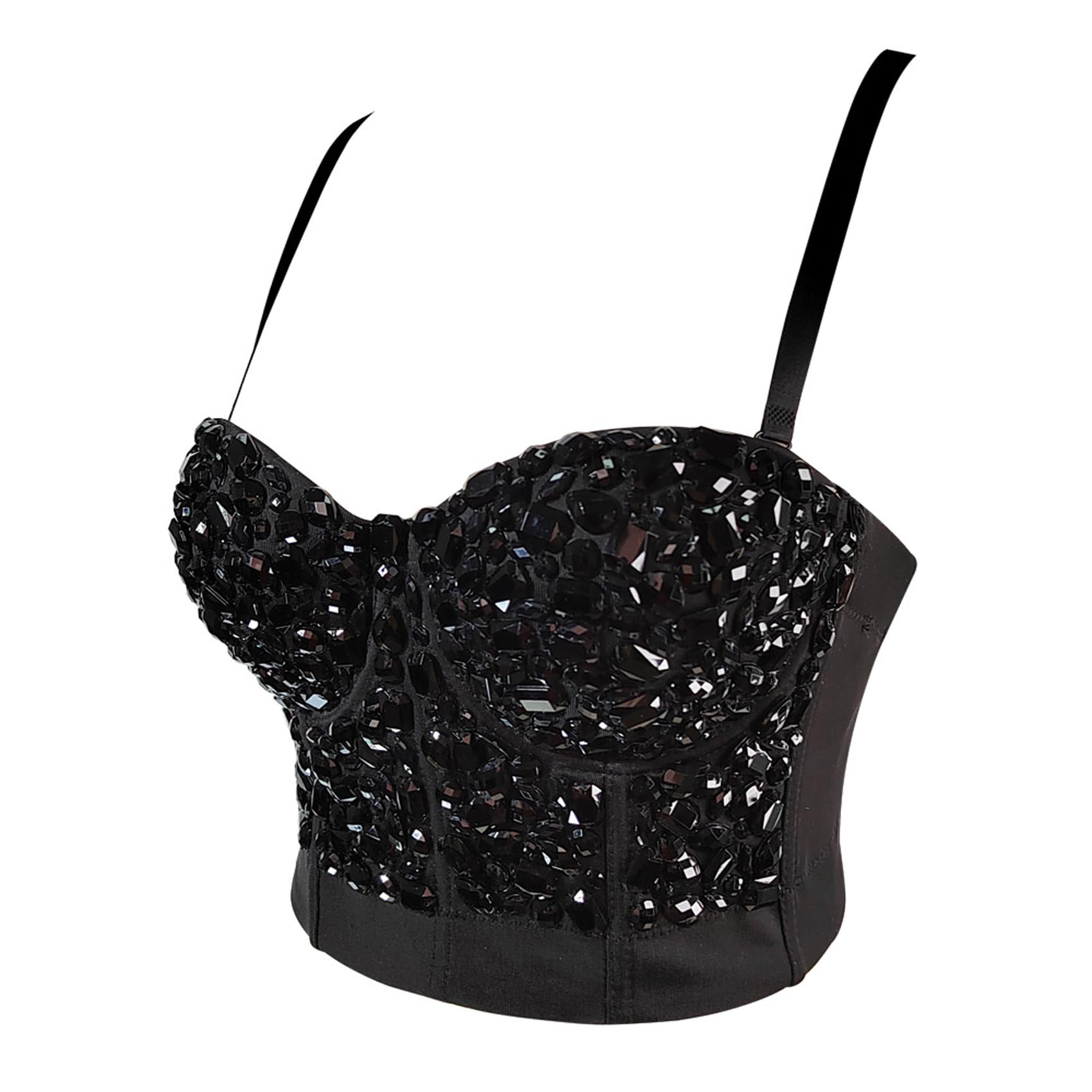 Push up Bustier Crop Top para mujer Gothic Punk Rhinestone Diamond Corset Clubwear Tops