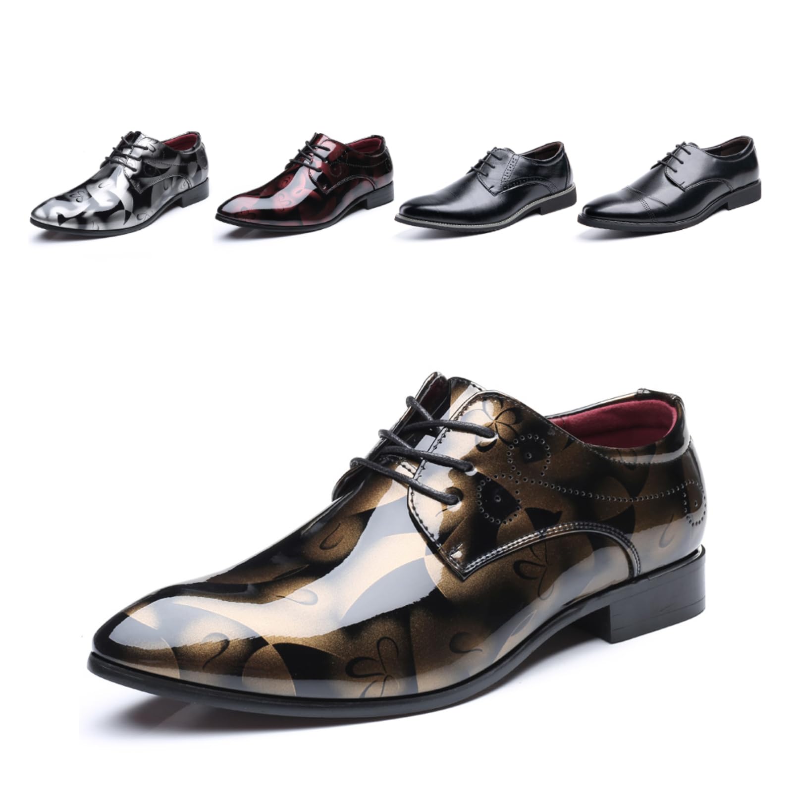Hitmars Buty Oxford dla mężczyzn Derby buty męskie formalna sukienka biznesowa sznurowane buty skóra lakierowana oddychające klasyczne wsuwane półbuty złote 1, 9 UK (Gloi-GH1-GD44-bro), Złoty 1, 41.5