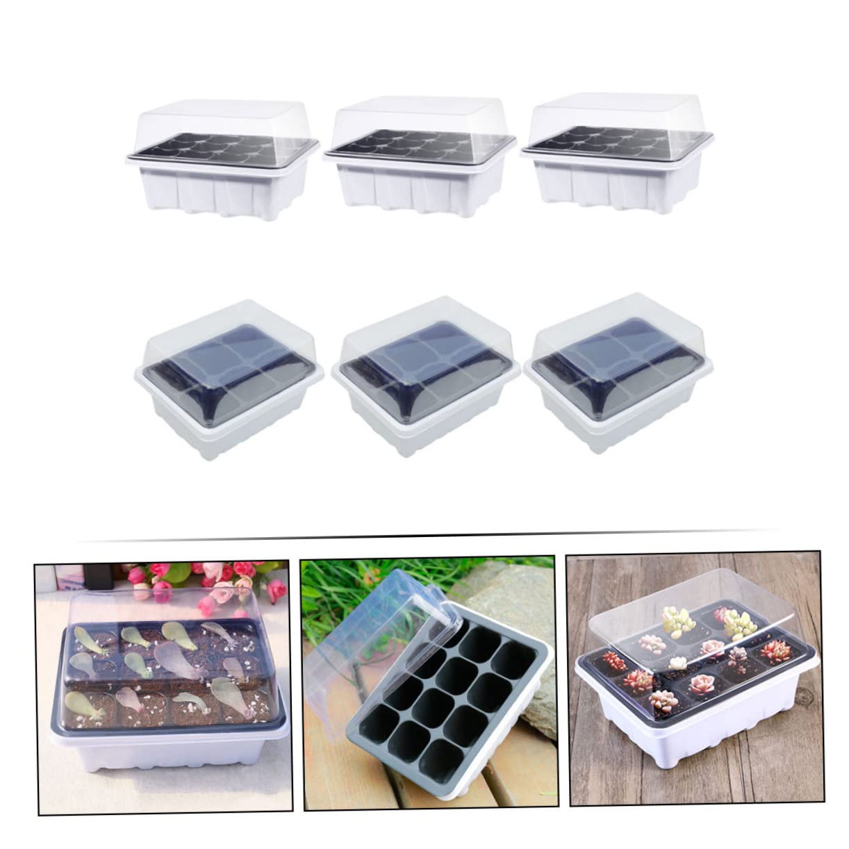 Sosoport 2 Set Scatola per Piantine Vassoi Pianta Piante Antipasto Fioriere in Piedi All'aperto Scatola di Antipasti di Verdure Piatto da Vivaio Plastica 6 Pezzi * 2