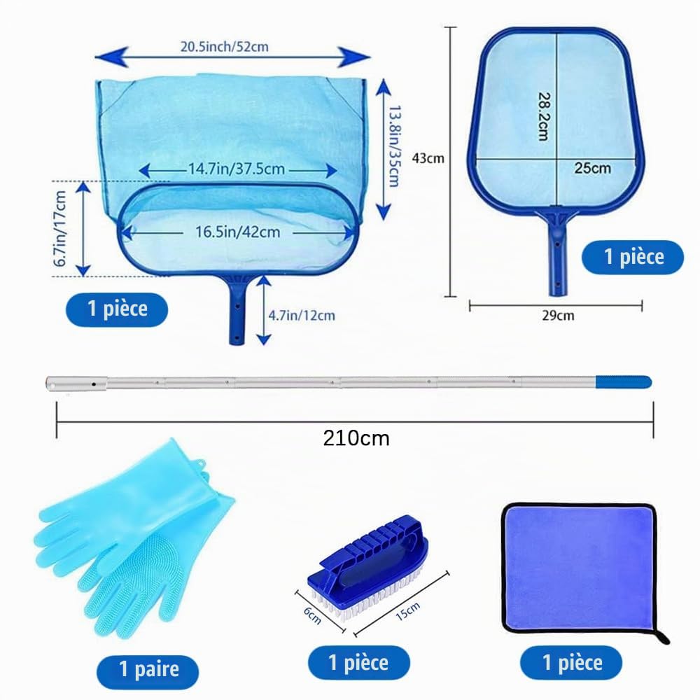 MEISHANG kit Nettoyage Piscine,epuisette de Fond Piscine,2 pièces epuisette Bassin pour eaux Profondes et pour Surface,Manche telescopique Piscine 2.25M,epuisette Bassin pour Piscine, étang, spas