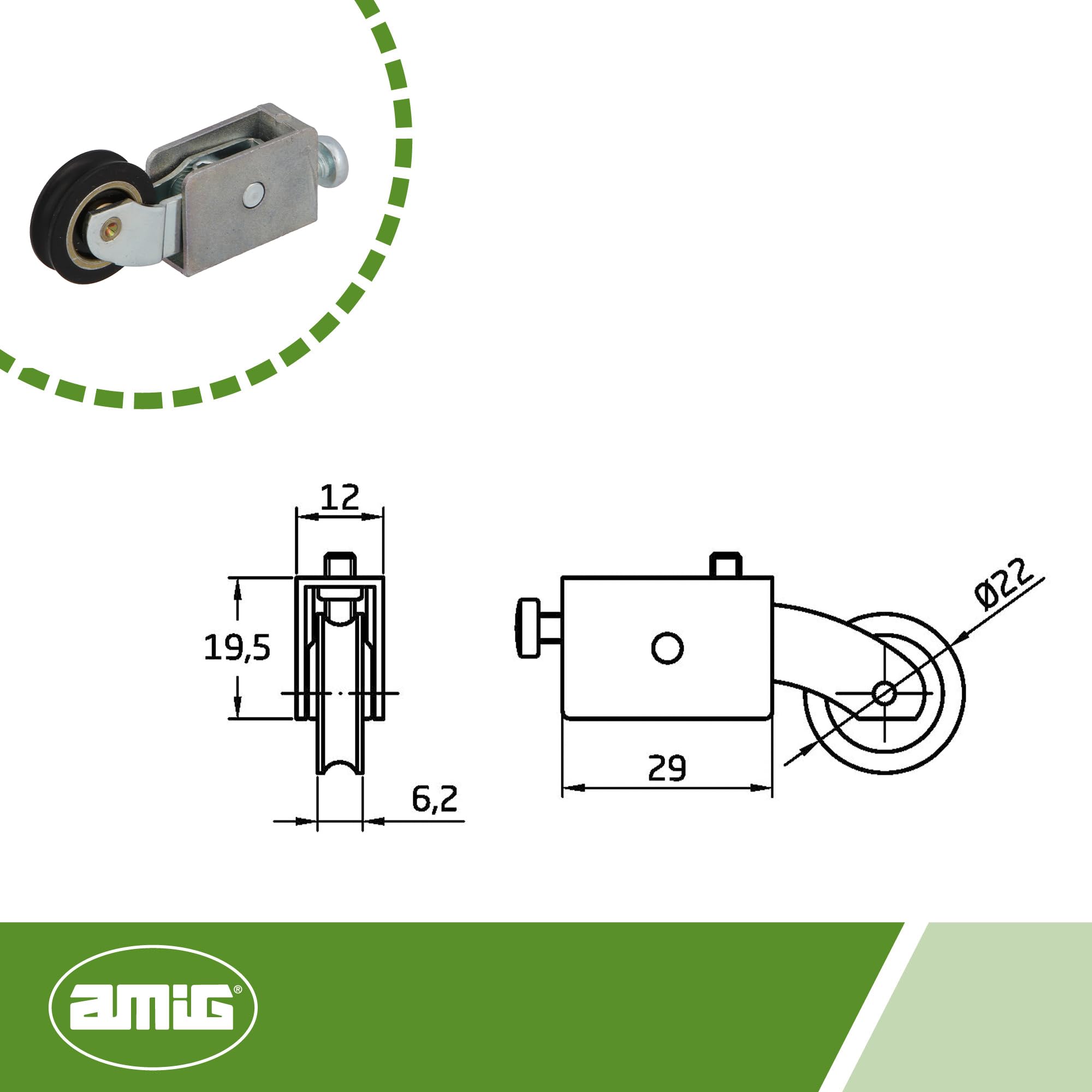 Amig - Sliding Window Bearing - Set Of 2 - Size 55 X 20 Mm - Adjustable Metal Housing - Ball Bearing - Designed For Sliding Windows - Zamak Zinc Plated - View #8