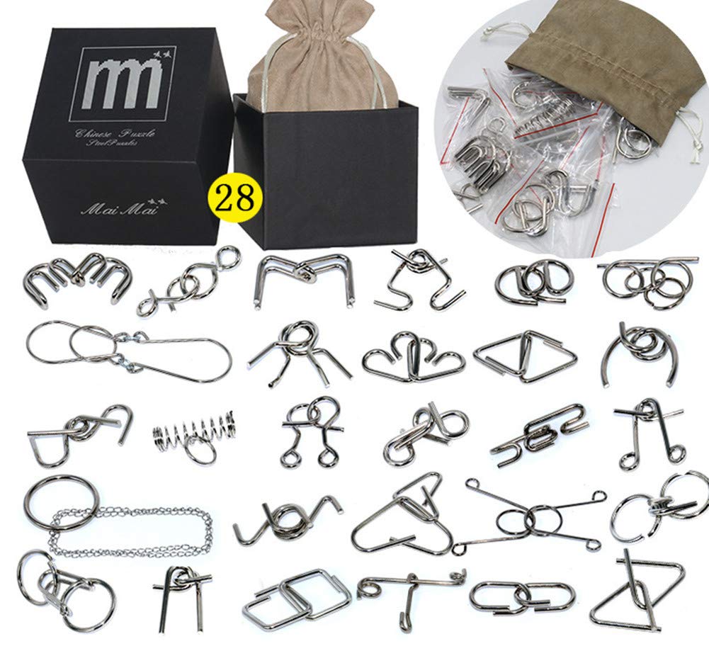 Chonor Metal Wire Puzzle Set 28 Pieces Brain Teaser IQ Test Gift Box