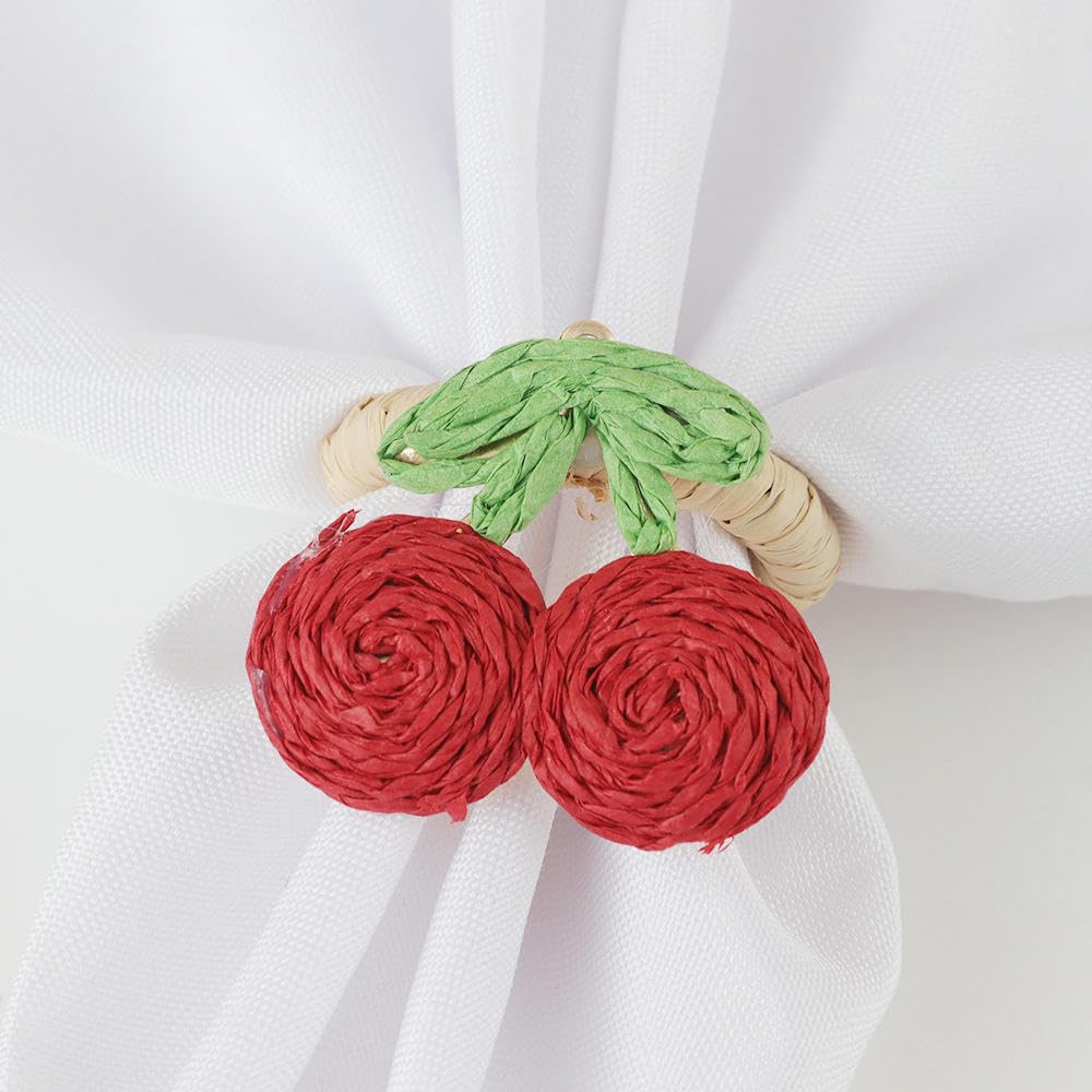 Rond De Serviette Lot de 36 Ronds De Serviette en Raphia Tressé a Motif Cerises Rouges pour Mariages Anniversaires Et Dîners D'Hôtel