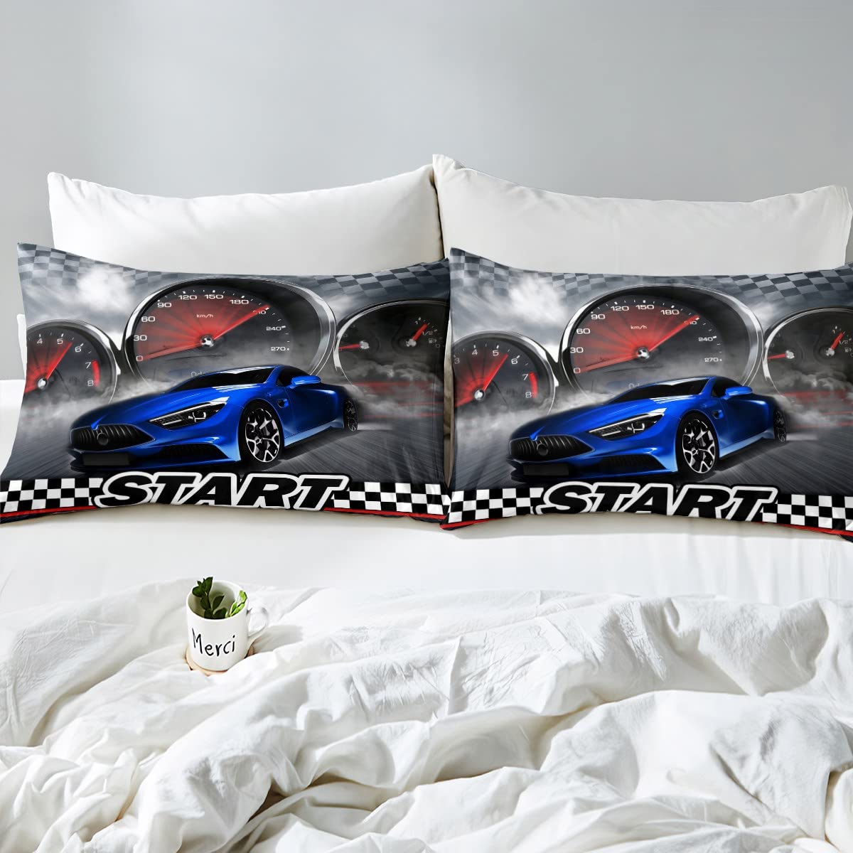 Erosebridal Racing Car Sheet Set King Size - Black/Grey Extreme Sport Bedding For Kids, Teens & Adults