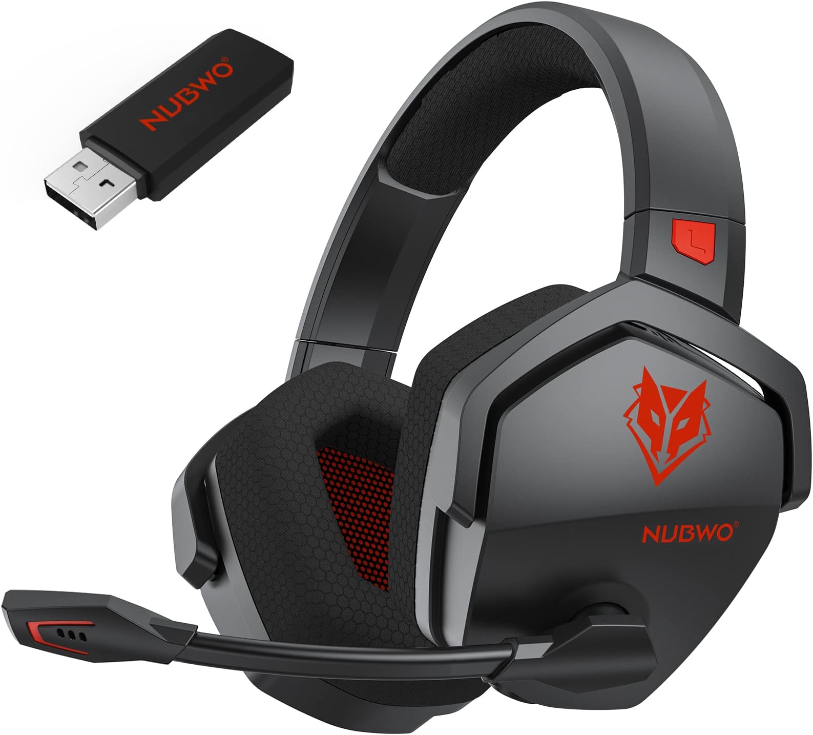 NUBWO Wireless Gaming Headset with Mic for Ps5 Ps4 PC, Zero Interference, 100-Hour Battery All-Day Play, 23ms Sync​ for Fortnite & Call of Duty/FPS Gamers, Triple Mode All Devices Compatible - Red
