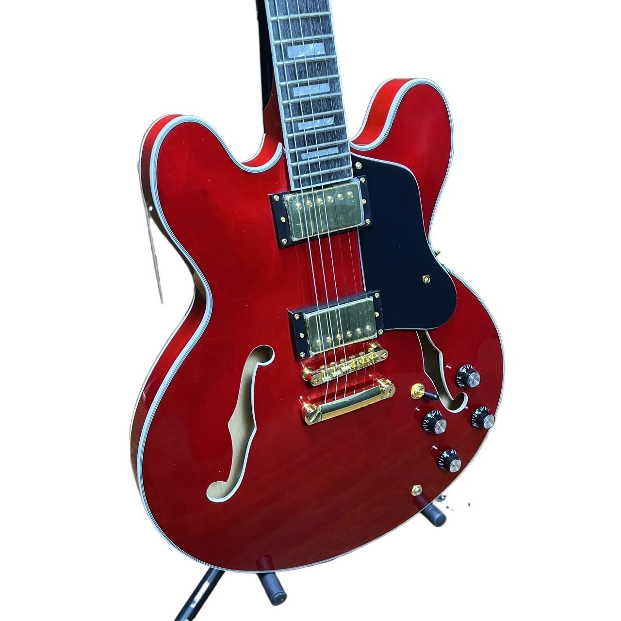 Guitare électrique 335 Custom rouge avec table en érable Tiger Maple