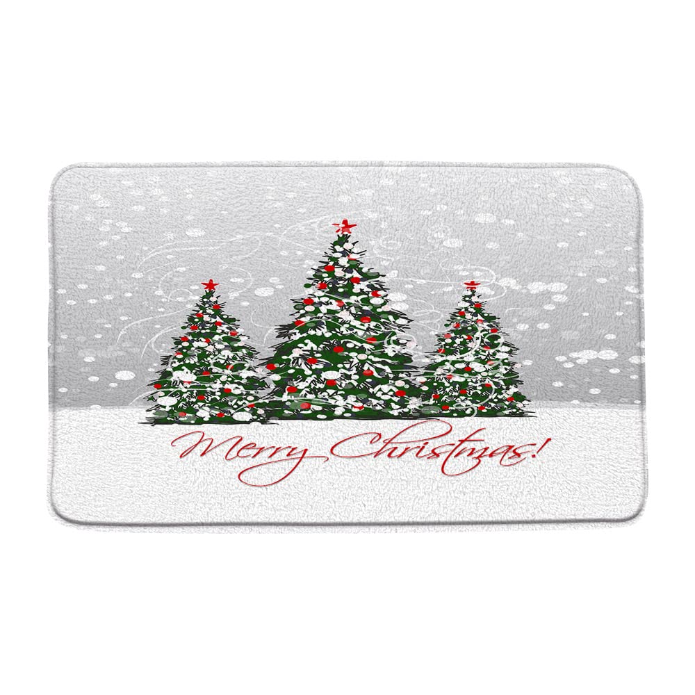 ZKJSMGS Christmas Tree Bath Mat Green Xmas Tree Winter Snow Snowflakes Pine Tree Berry Balls Red Star Holiday Featival Rustic Wild Nature Bath Rugs for Bathroom Kitchen,16x24+16x48 Inch