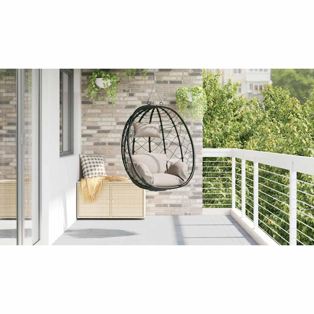 Wiszący fotel jajeczny w kolorze szarobrązowym (taupe), 91,5 x 54,5 x 107 cm, wykonany z polirattanu ze składanym wzorem, do salonu, na balkon lub do ogrodu