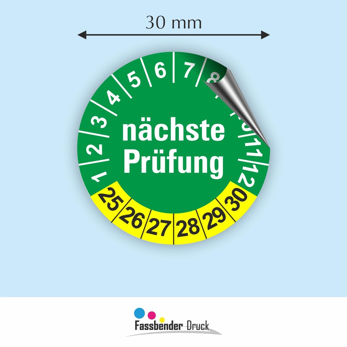 Hochwertige Prüfetiketten FD-6 NÄCHSTE WARTUNG Ø 30mm - Selbstklebende PVC-Folie - Wartungsetiketten für Prüfung - Prüfplakette für Prüfungsnachweis (90 Stück)
