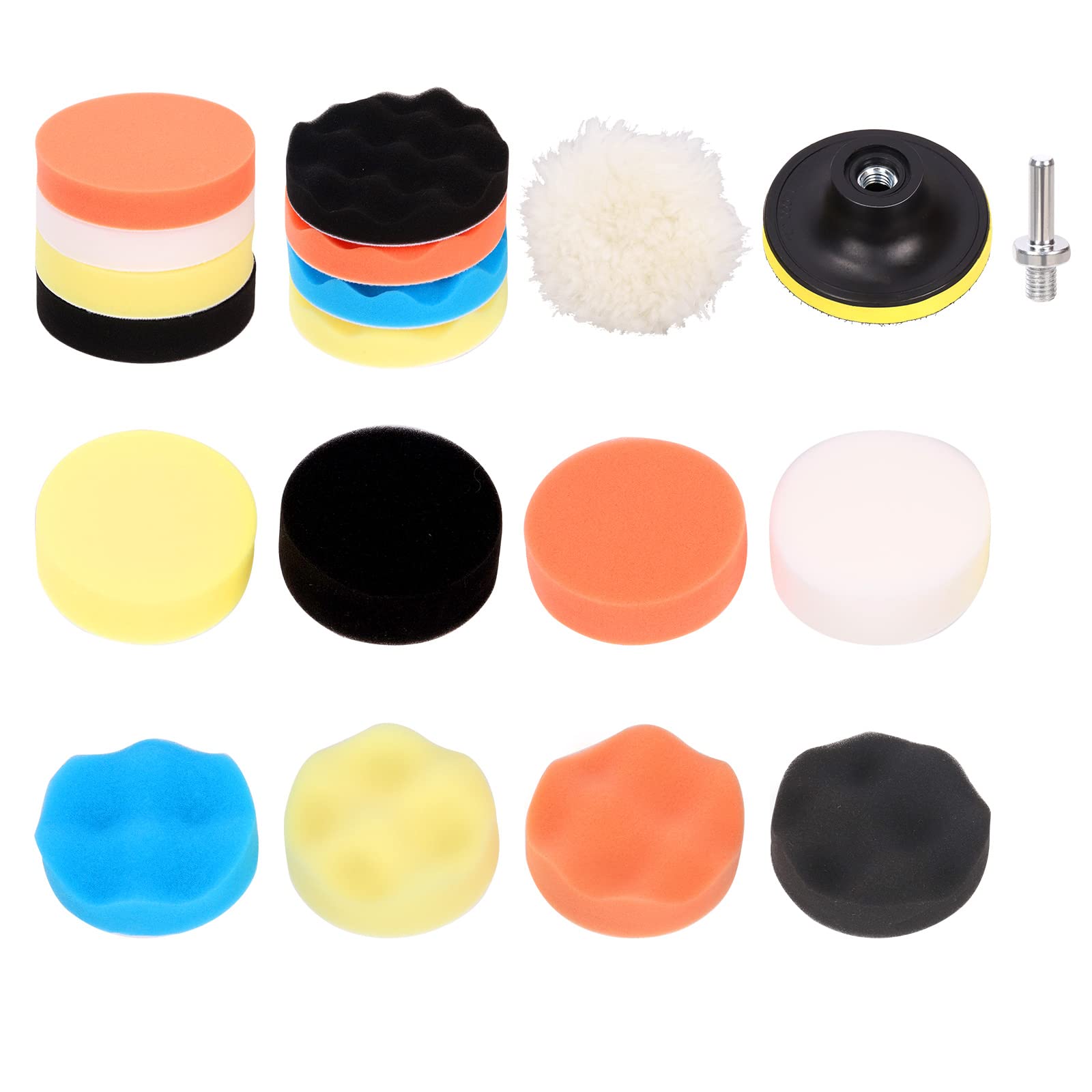 Mardatt 20Pcs Car Foam Polishing Pad Kit Includes 3" Sponge Polishing Pads, Woolen Buffer Pads, Drill Adapter, Suction Cup Drill Brush Attachment for Automotive Body Repair