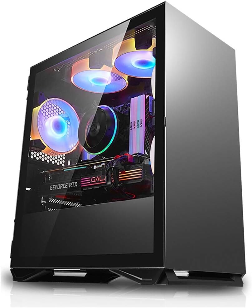 XZ15 PC gaming computer case, ITX/M-ATX, Mid-Tower, tempered glass and 5x cooling fan system, black alloy series (Color : Black)
