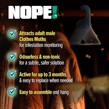 NOPE! Clothes Moth Traps | Odourless Non-Toxic Pheromone Sticky Trap | For Cupboards, Drawers & Clothes Storage Areas | Child & Pet Safe (6-pack)