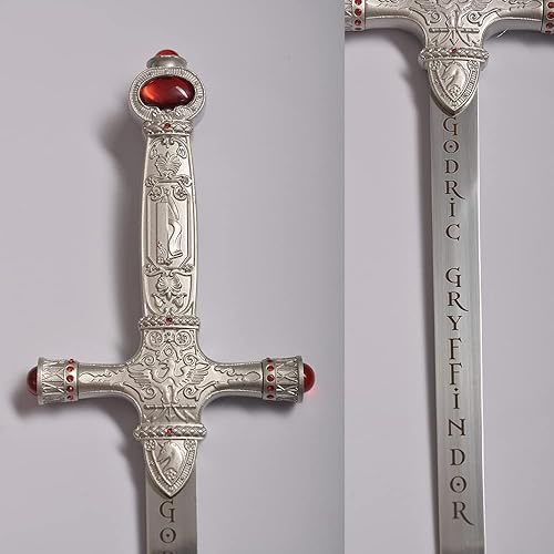 Miniatura 6 de COSWOR Espada de acero inoxidable con mango de rubí negroblanco para cosplay, colección, regalos, 3 estilos, Mango C-blanco 31.5"