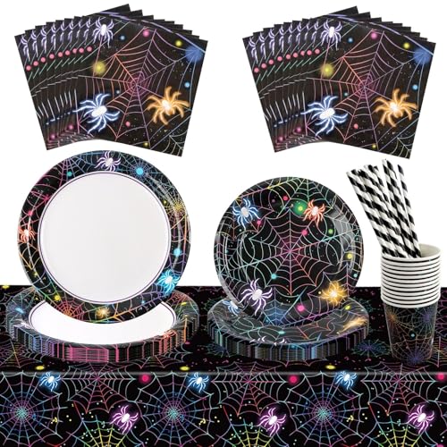 AKONE Halloween Geschirr, 121 Stück Halloween Pappteller Set,...