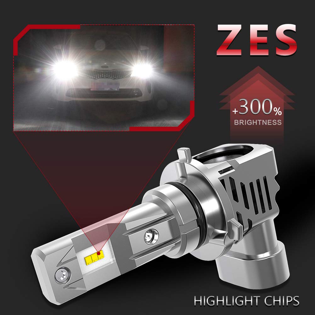 9006 HB4 Ampoules de Phares à LED Kit de Conversion Remplacement de Phare Halogène Puissance élevée 55W Puces ZES Double Face 10000LM et 6500K Blanc Xénon DC 9V - 32V (Lot de 2)