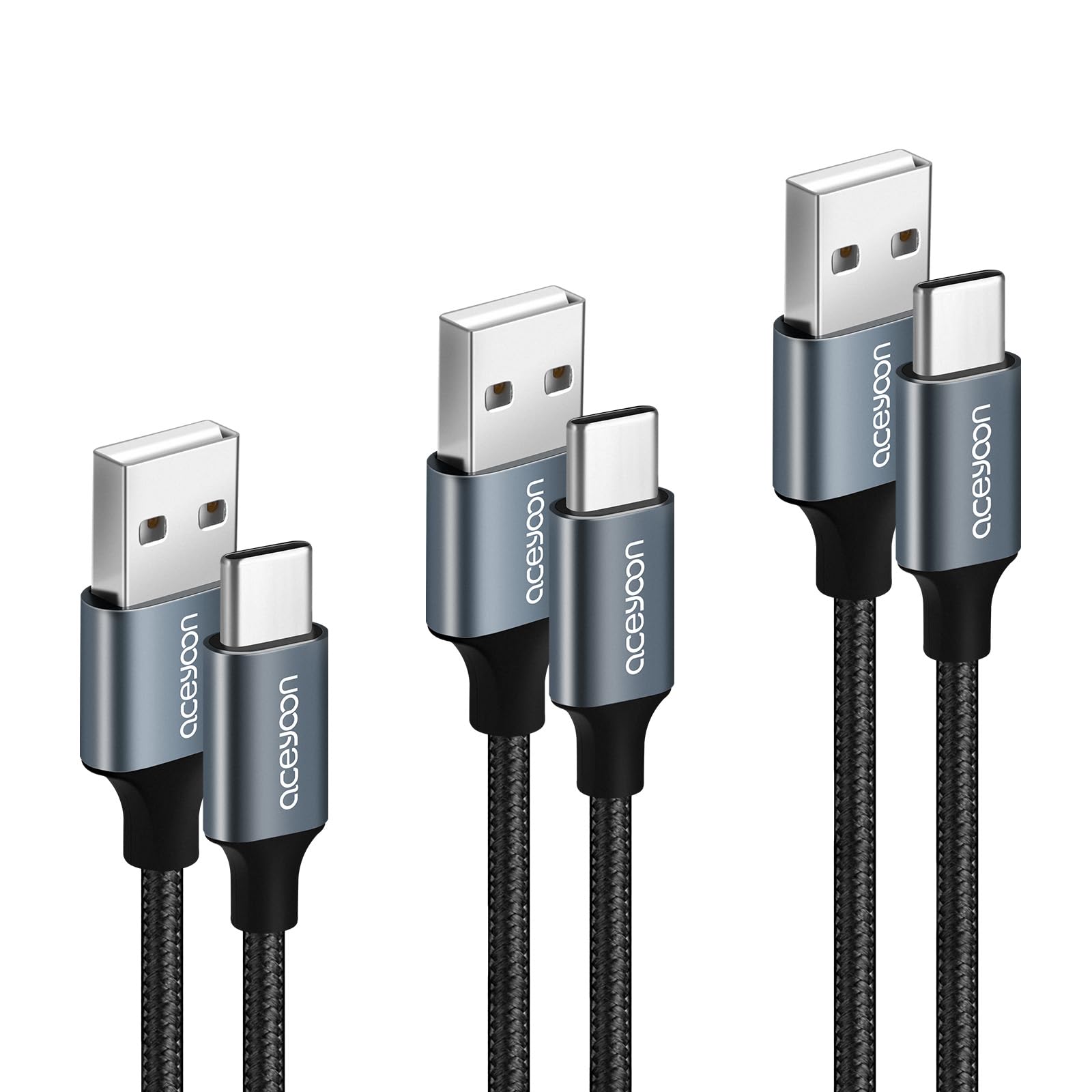 aceyoon USB 2.0 auf USB C Kabel, [3 Stück 0.3m+0.5m+1m] USB Typ C Kabel Schnellladekabel und Datenkabel mit Nylon Geflochtenes für Galaxy S24 S23, für Huawei, für Google und mehr