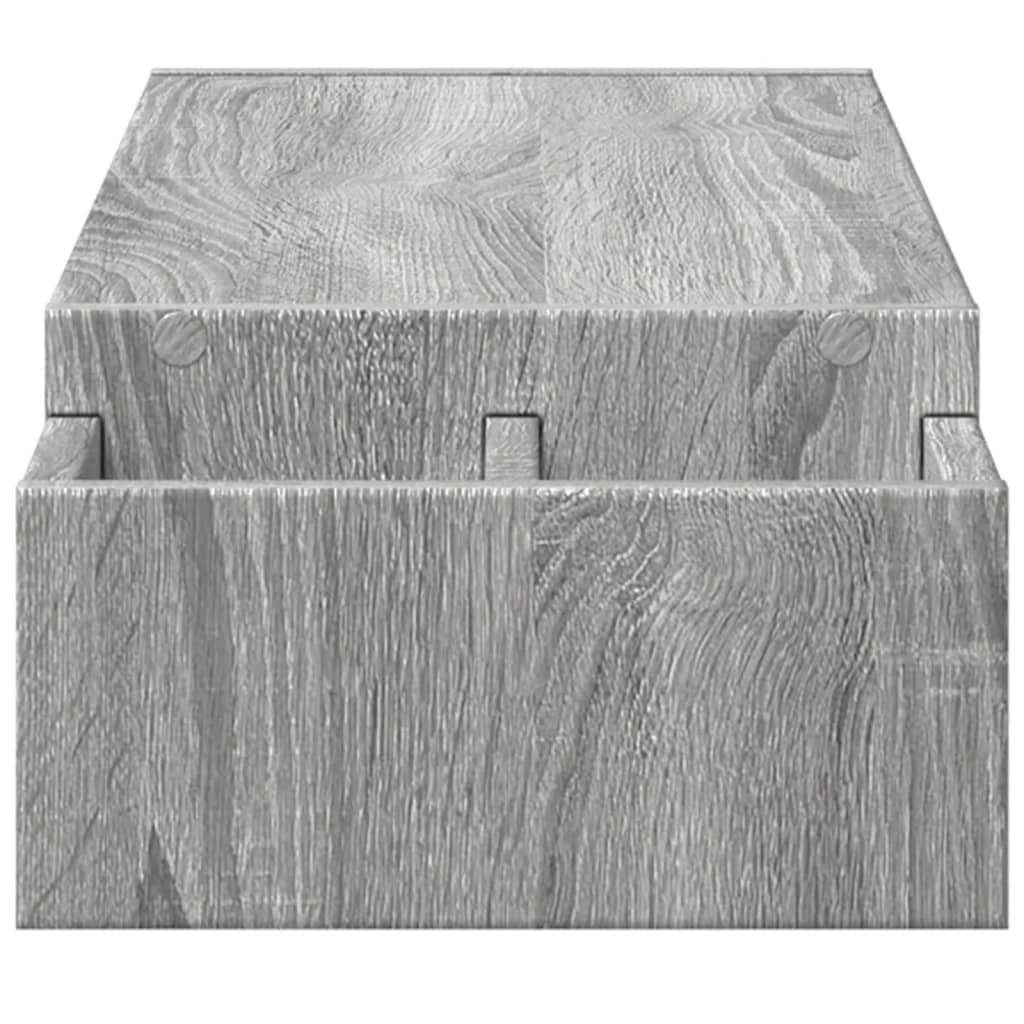 Supporto per monitor con vano portaoggetti, grigio Sonoma, in legno, 100 x 27 x 15 cm, 4 scomparti, supporto da scrivania autoportante per home office, gaming, ufficio e altezza ergonomica