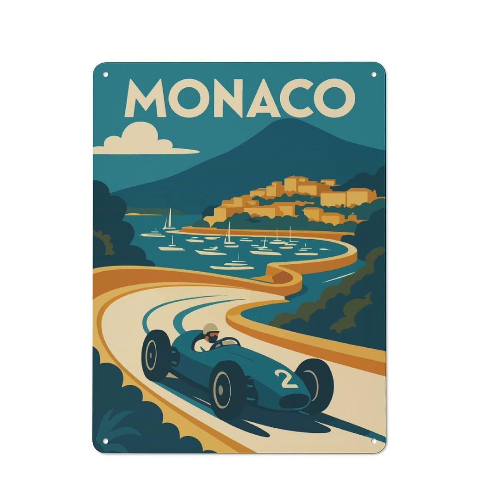 Junmoney Style-12 Classic Monaco Grand Prix Travel Metal Sign 40X30cm, Classic Pub Decor For Diner, Restaurant, Shed Or Kitchen