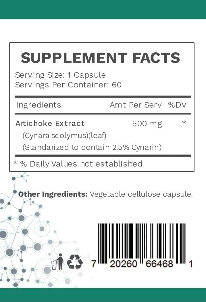 Artichoke Extract Capsules | 7 mg Cynarin Herbal Artichoke Leaf | Liver Support Supplement for Bile Flow, Digestion & Estrogen Metabolism | Vegan, Gluten Free Formula | 60 Capsules - Image 3
