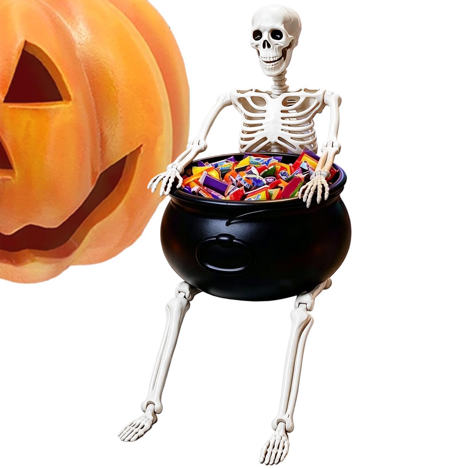 Szkielet Candy Bowl Holder, Posable Spooky Prank Ornament Halloween, 20 cm