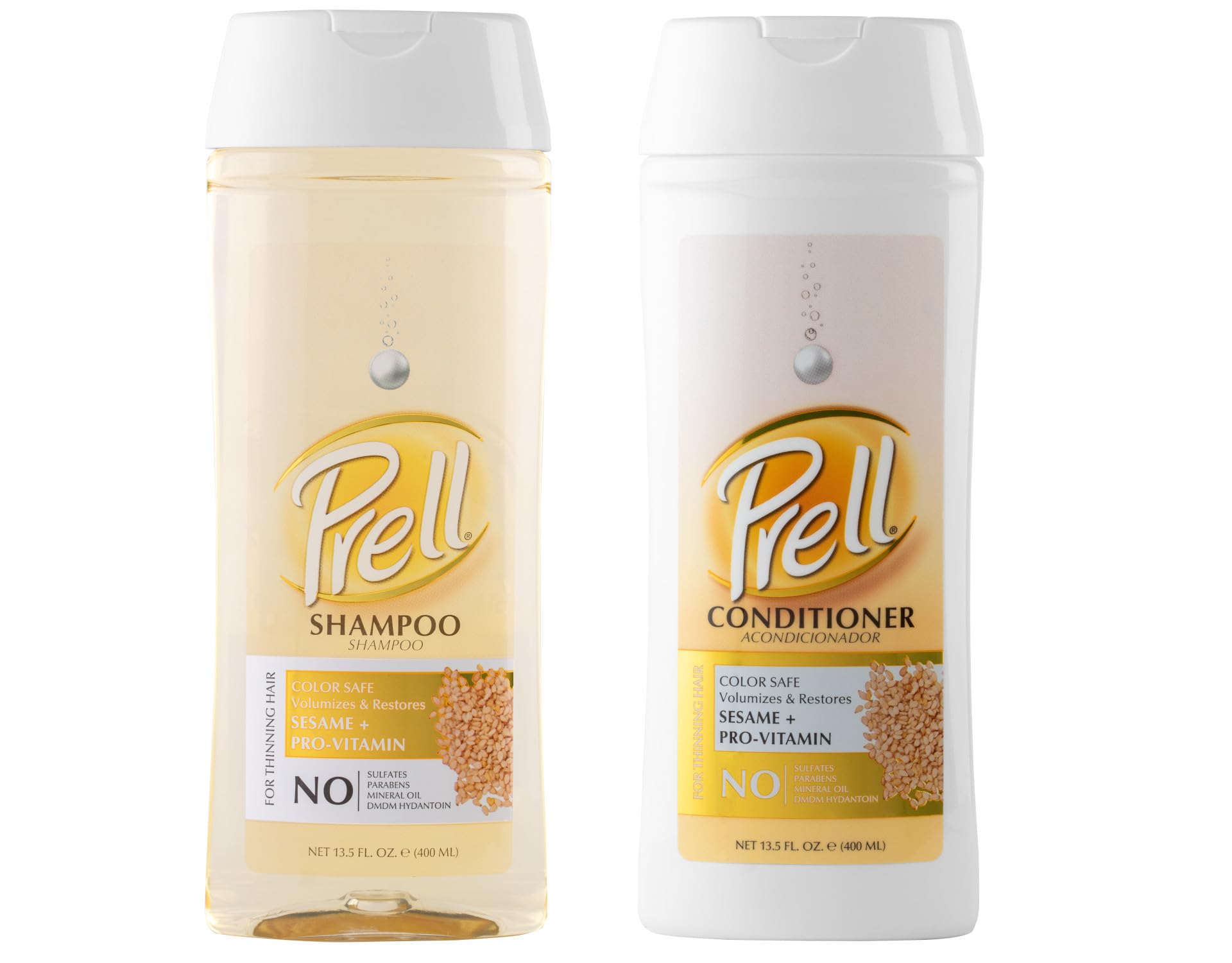 Prell Sesame + Pro-Vitamin Shampoo & Conditioner for Thinning Hair, Color Safe, Volumizes & Restores 13.5 fl. oz.