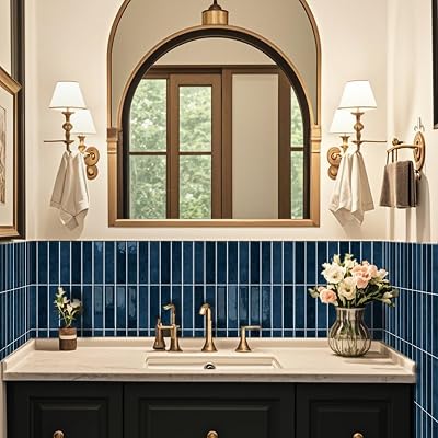 Alwayspon 10 Sheets 12x12inch Dark Blue 3D Vinyl Backsplash Tiles, Self-Adhesive Peel and Stick Wall Tile Stickers Stick on Subway Tiles for Kitchen Bathroom Wall