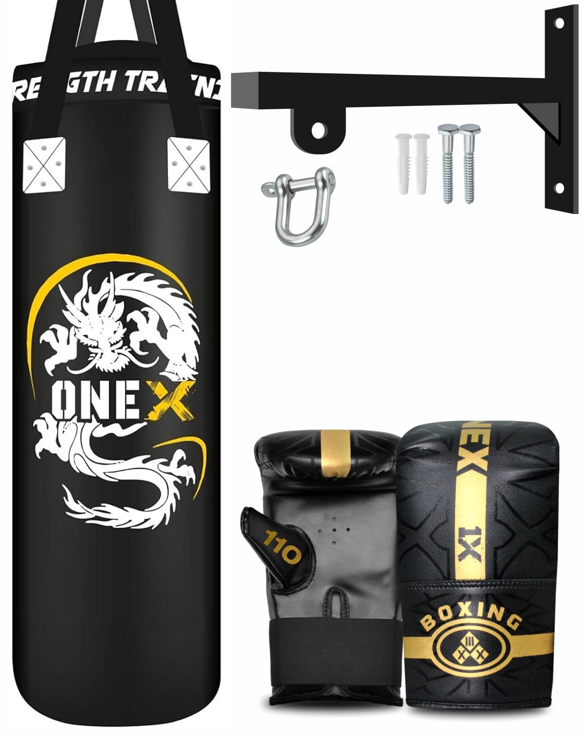 NEW 3-4-5 FT Filled Heavy Punch Bag Buyer Build Set,Bracket, Punching Gloves for Training Fitness Water proof Bag MMA (3ft with Bracket+Mitts)