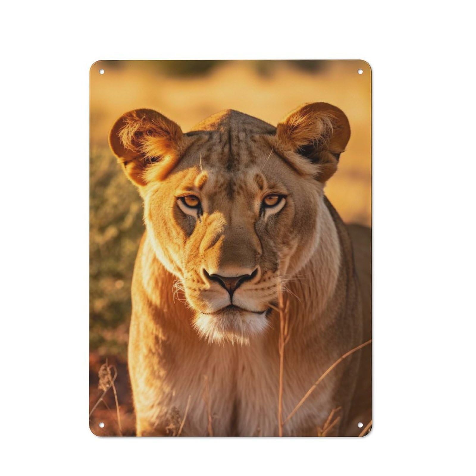 Junmoney Style-14 Retro Metal Wall Plaque 40X30cm Featuring Lioness Wildlife Photo, Room Wall Plaque For Hallway, Home Bar, Garage Or Study