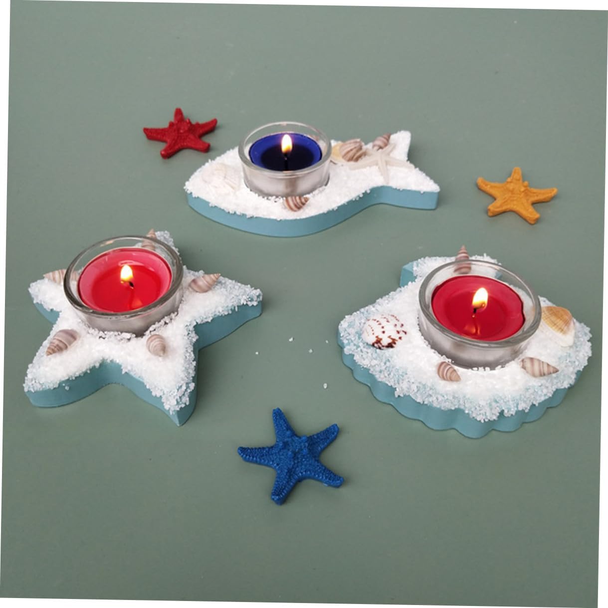 Nautical Candle Holder Set and Fish Design, Wooden and Glass Tabletop Candlestick Holders, Mediterranean Style Desktop Adornments for Home Décor, 2pcs Centerpiece Set