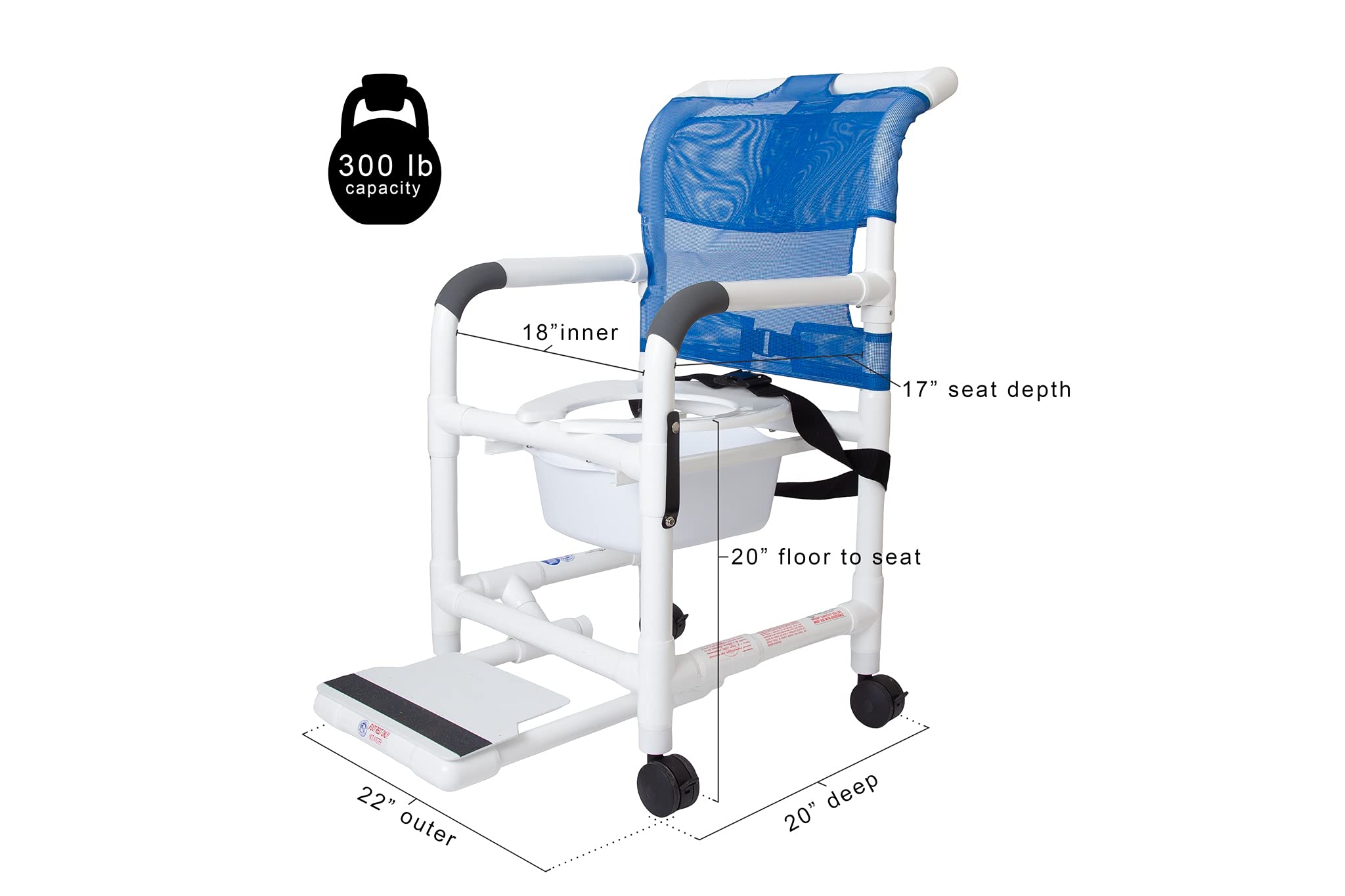 Rolling Shower Chair with Drop Arms, Mesh Seat, Locking Casters, Seat