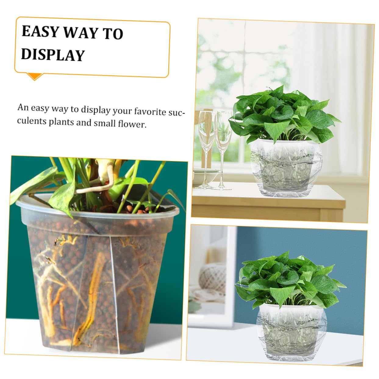 Pot de Fleur Transparent 2pcs en Plastique pour Orchidee avec Drainage Facile à Planter, pour Culture Intérieure de Succulentes et Légumes