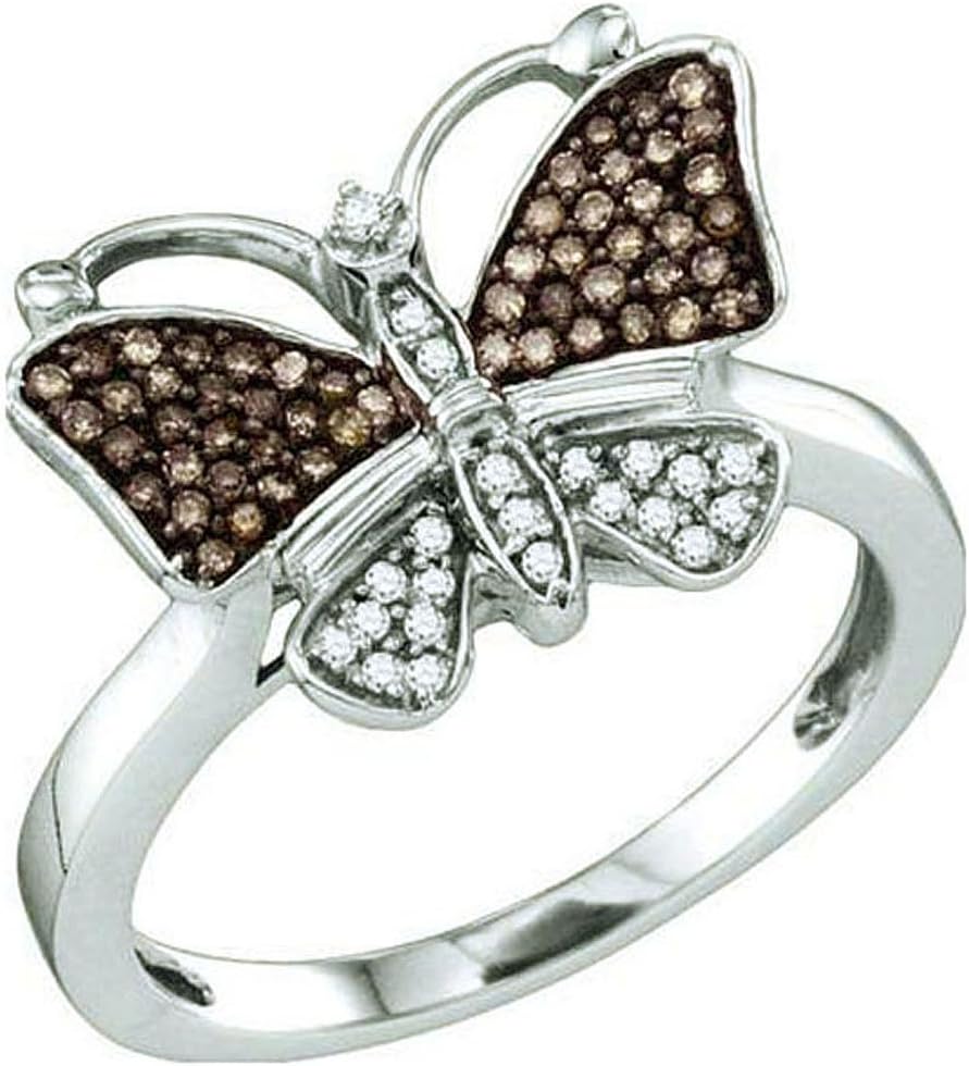 Dazzlingrock Collection 0.22 ctw Champagne Diamond Women Butterfly Ring, White Gold, Size 7