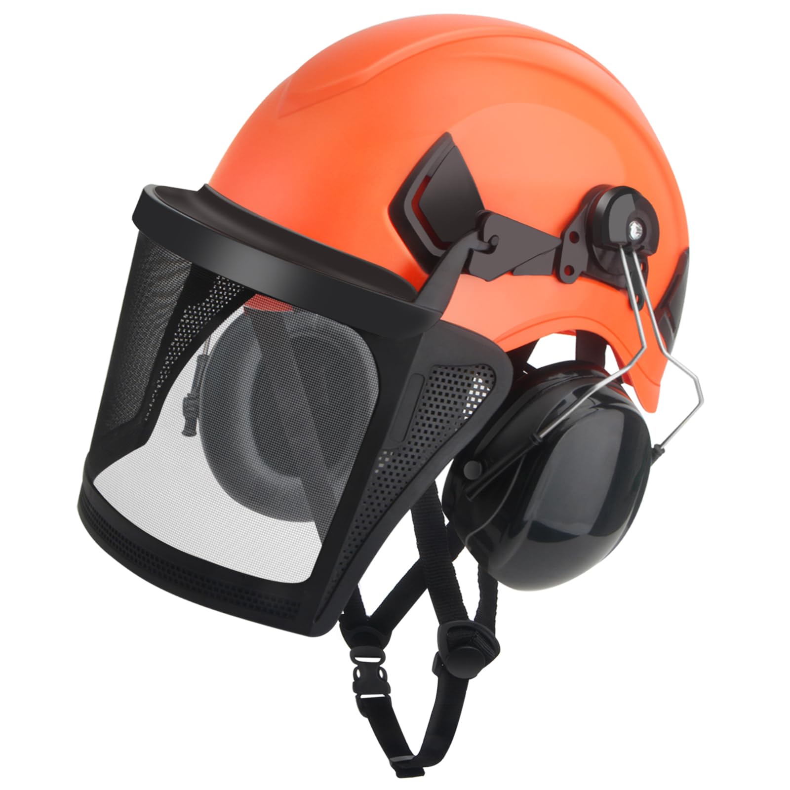 Forstschutzhelm, Kettensägen-Sicherheitshelm mit Gehörschutz Ohrenschützer und Gesichtsschutz Visier,4-in-1 Kettensägen-Schutzhelm,Industrie Helm Schlagfeste Bequeme Belüftung Arbeitshelm -Orange