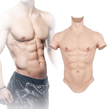 Artificial Silicone Muscle Realistic Male Chest Plate Half Body Suit High Collar Fake Abs Chest for Halloween Props