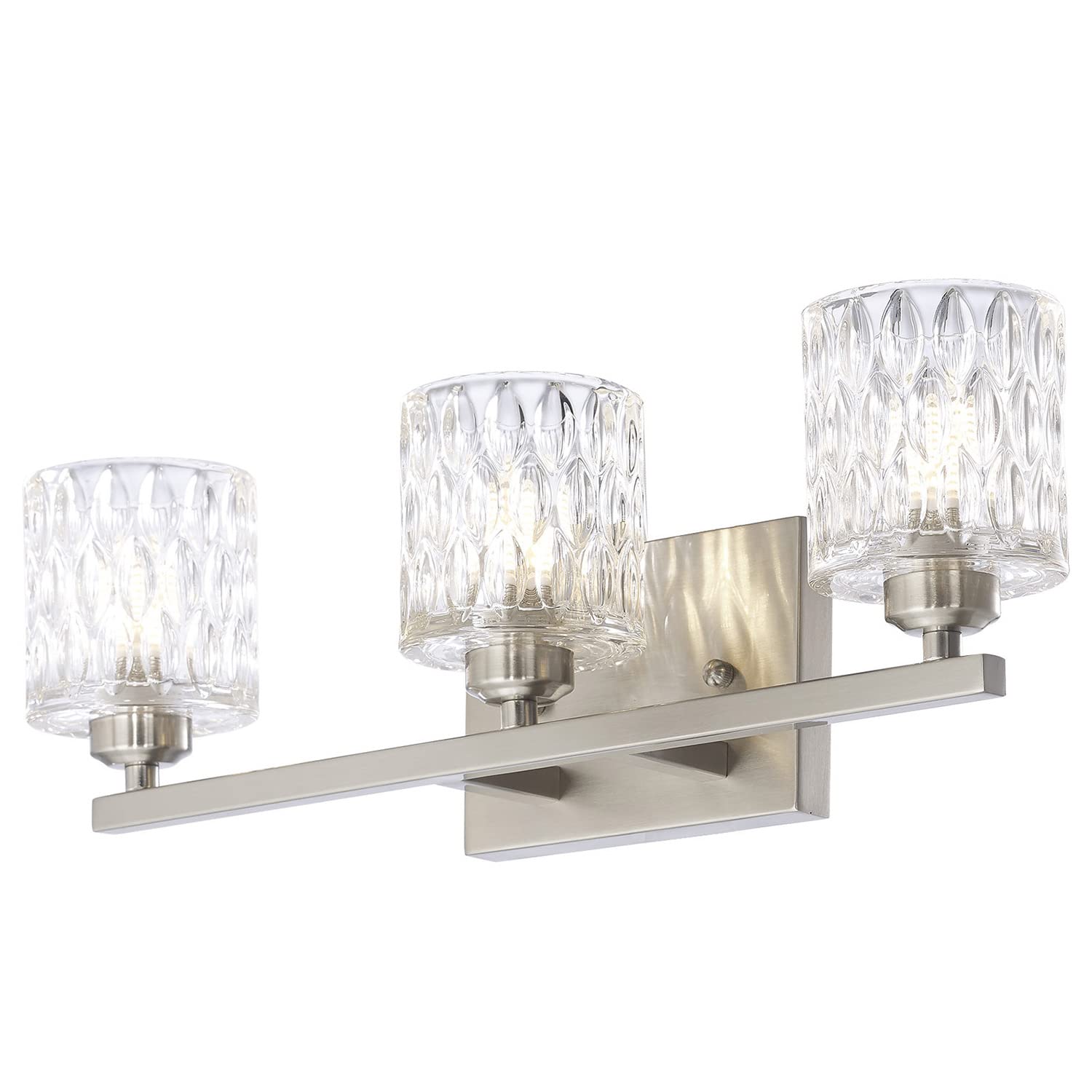 SANTOSTOCK Modern Bathroom Light Fixtures 3-Light Crystal Glass Vanity Lights Over Mirror, Brushed Nickel Bath Light Fixture (G9 Bulb Excluded)