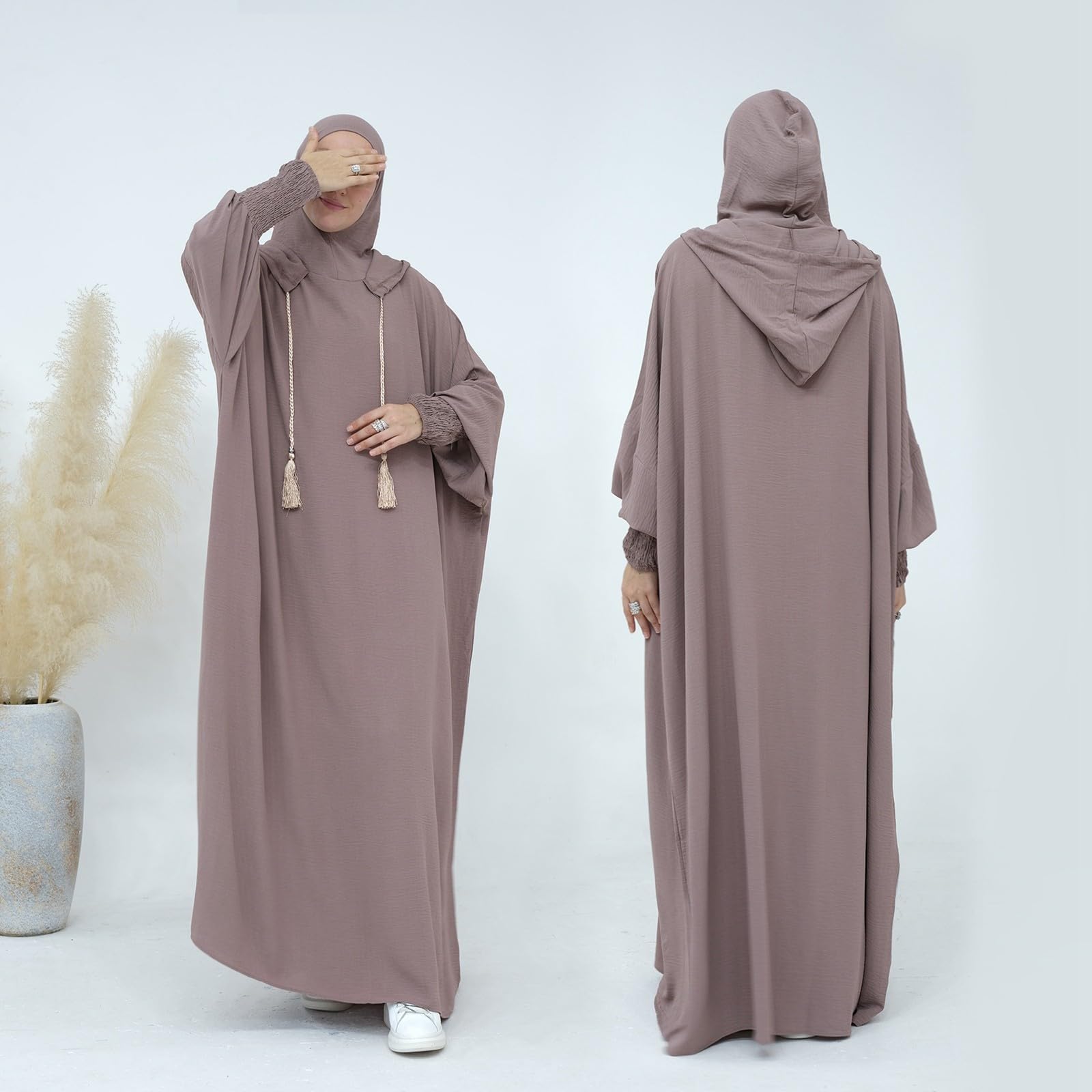 Robe de Priere pour Femme Longue Robe Musulmane Élégante à Manches Larges Abaya Musulmane Moyen-Orient Jellaba Kabyle Mariage Soirée Ramadan 1 Pièces Taille Unique Vetements Musulman