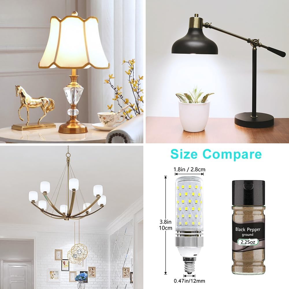 Super Bright E12 LED Bulbs, 16W 1500LM E12 Bulb, Daylight White 6000K Lights, CRI80+, 120W Incandescent Bulb Equivalent, E12 Base Non-Dimmable LED Lamp, 12 Pack