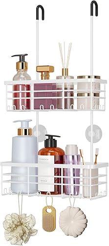 Miniatura 17 de HapiRm Organizador de ducha colgante - Organizador de ducha sin perforaciones con ganchos, estantes de baño de acero inoxidable 304 a prueba de