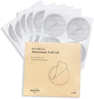 RECAPS Aluminum Foils Lids Seals to Reuse Coffee Pods Reusable Coffee Filter Refillable Filter Compatible with Nespresso VertuoLine Vertuo Only 100 Pcs 62mm