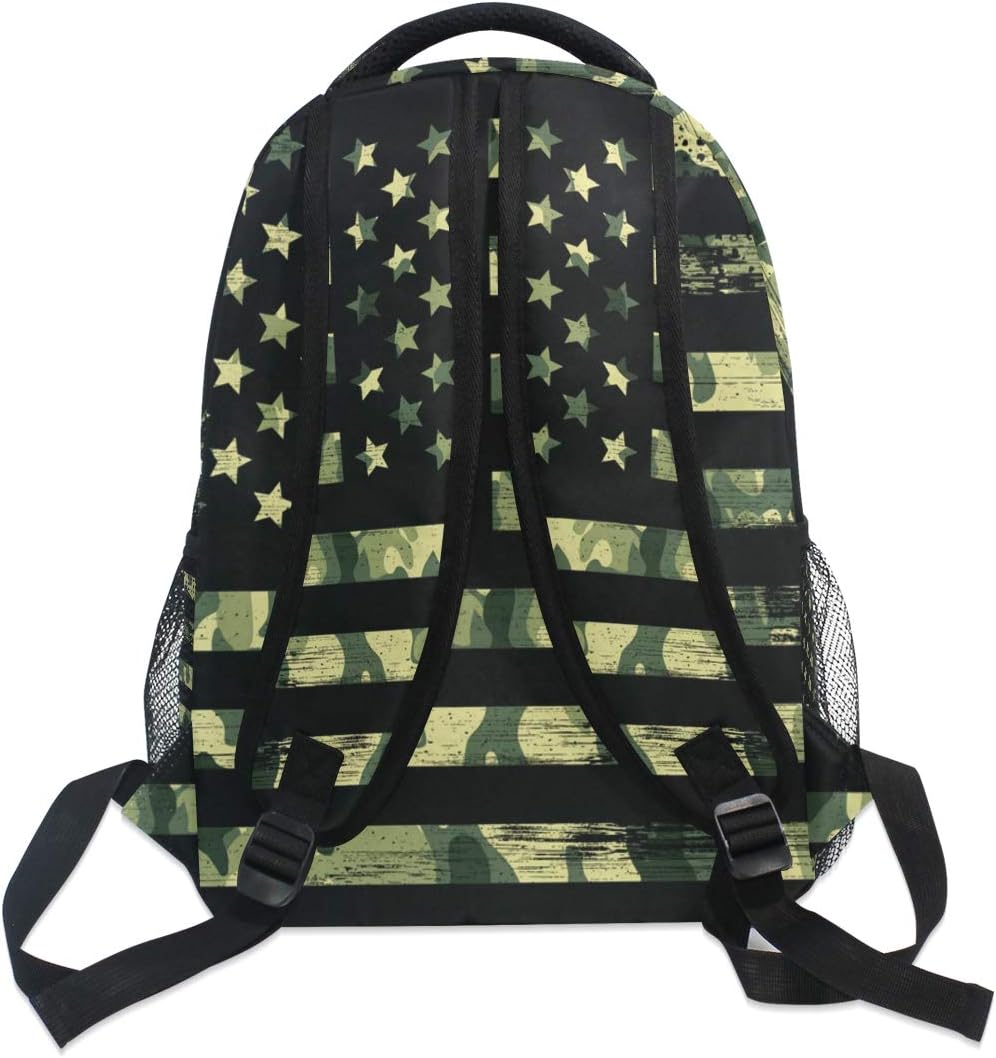 American Flag Camouflage Grunge Backpacks Travel Laptop Daypack School Bags for Teens Men Women