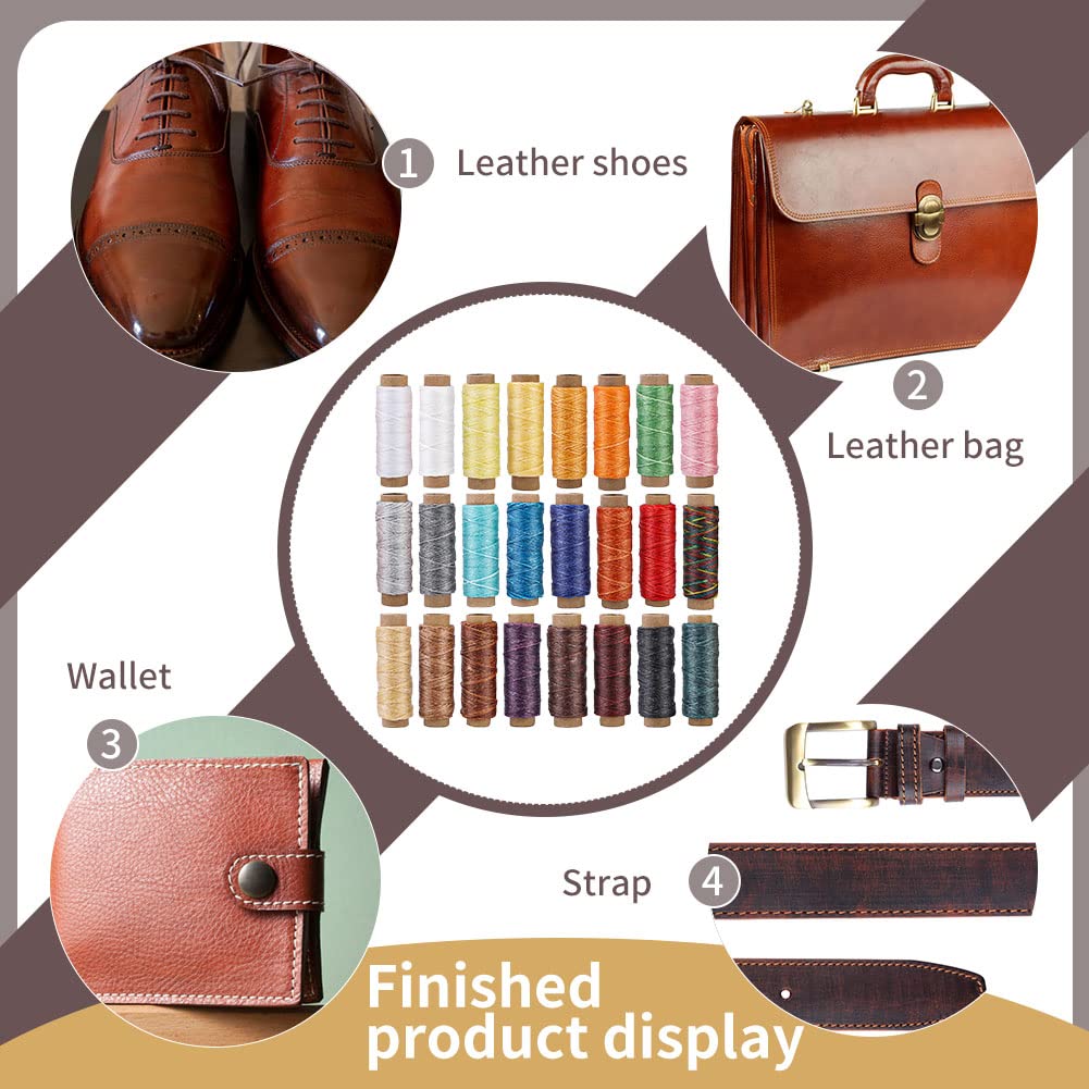 BUTUZE - Hilo encerado para manualidades de cuero, 24 unidades, 55 yardas, práctico hilo de costura para manualidades de cuero, encuadernación, reparación de zapatos, costura de cuero