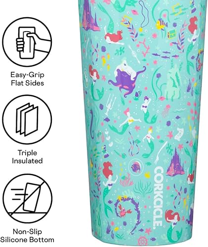 Miniatura 5 de Corkcicle x Disney Princess Ariel - Vaso aislado con tapa y popote, 24 onzas, botella de agua reutilizable que mantiene las bebidas frías 12 horas,