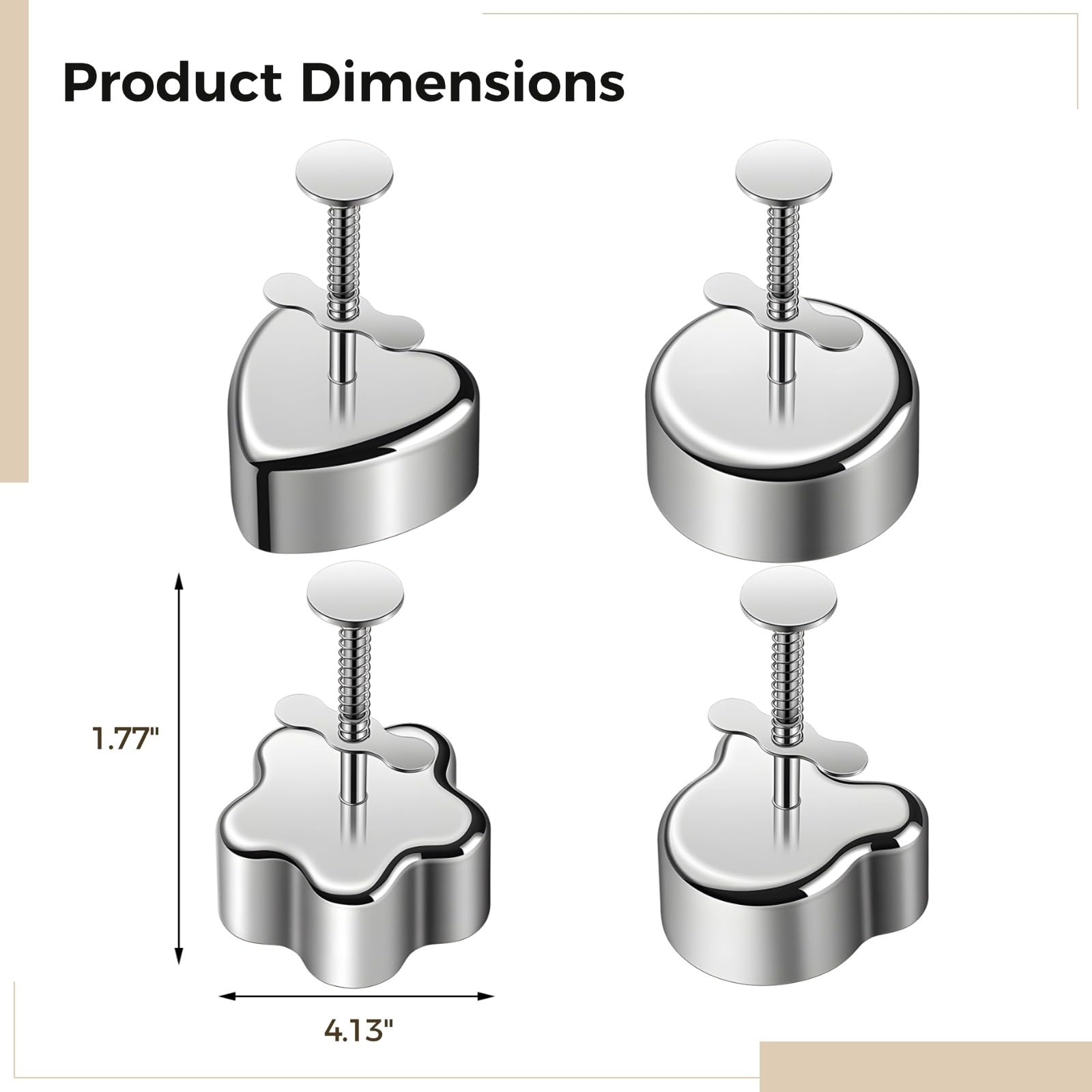 4 Stk. Reismold-Set, Reisbällchen-Former aus Edelstahl, Metall-Sushi-Form mit leichtem Pressmechanismus, mit Bär-, Blumen-, Herz- und runder Form, für Snacks, Burger und Bento