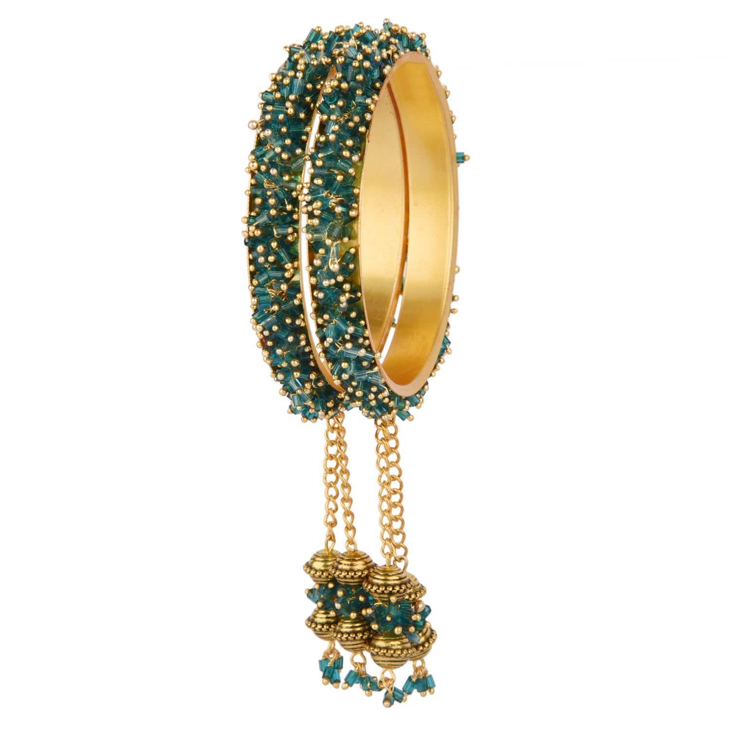 EfulgenzBeaded Bracelet Bangle Indian Bangle Set with Hangings Tassel Charms Wedding Bridal Jewelry for Women