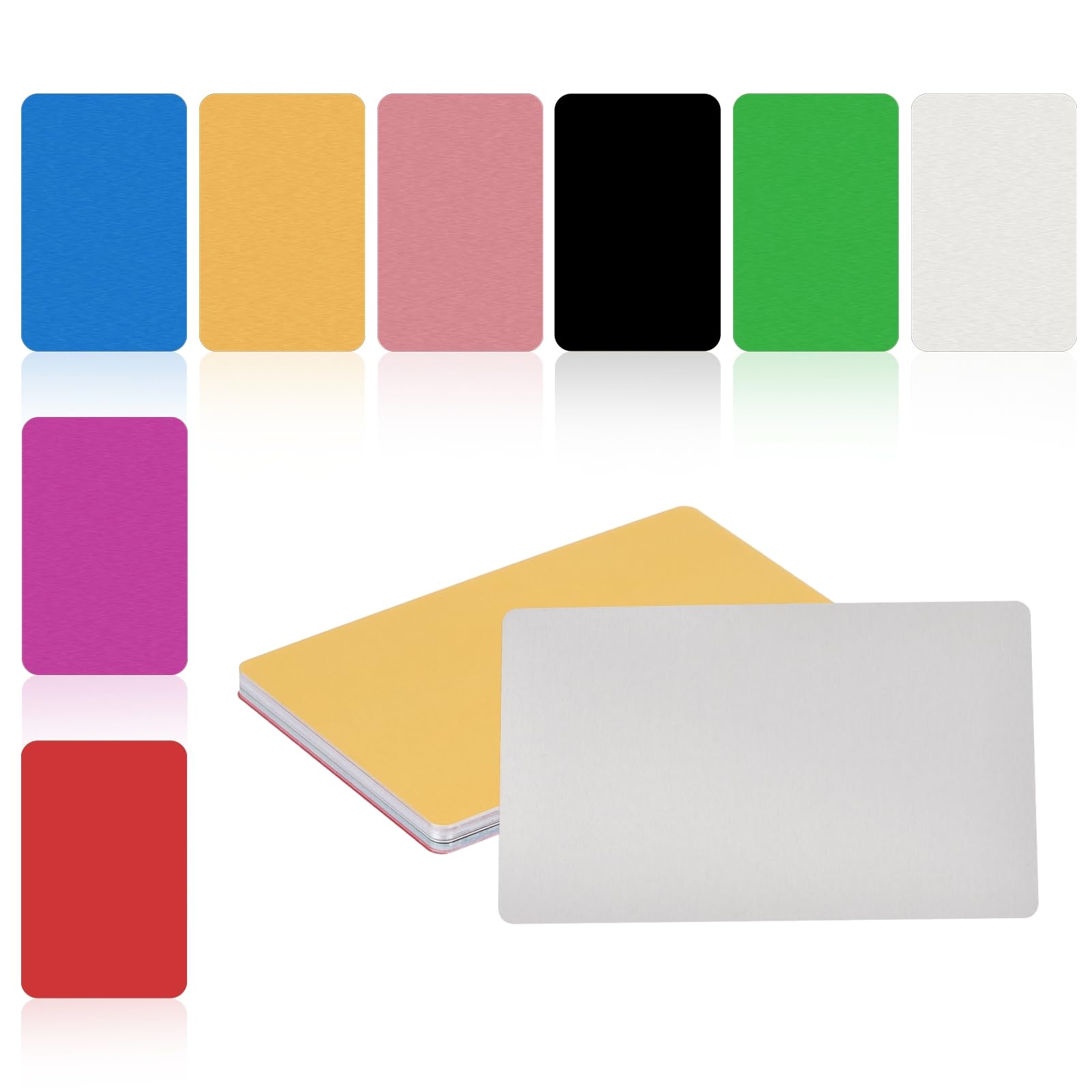 MECCANIXITY 24 tarjetas de visita de metal en blanco, 1/64 pulgadas de grosor, 3.4 x 2 pulgadas, materiales de grabado láser de aluminio multicolor, tarjetas únicas para tarjetas de nombre, crédito,
