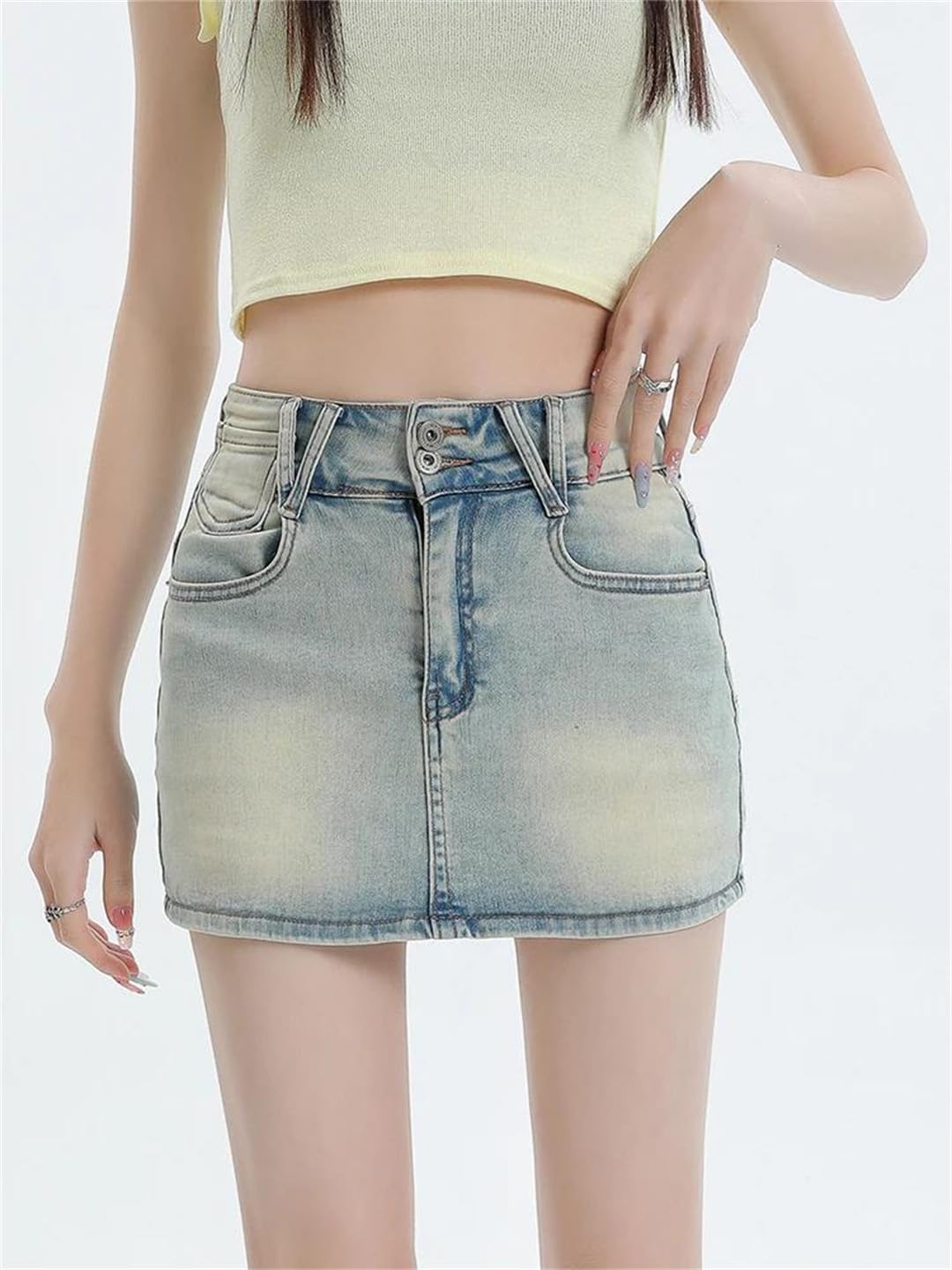 Gonna da donna in denim a trapezio vintage mini gonna in jeans tinta unita