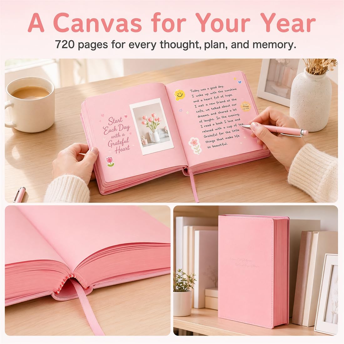 Quaderno Color Brick Spesso A5, Diario Rigido 720 Pagine con Copertina in Pelle PU, Pagine Colorate e Carta Spessa per Note Scuola Ufficio Studio Viaggio Regalo (Green)