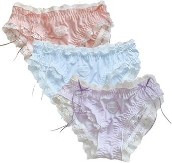 Womens Underwear Cotton Panties Lace Cute Kawaii Japanese Underwear 3 Pack