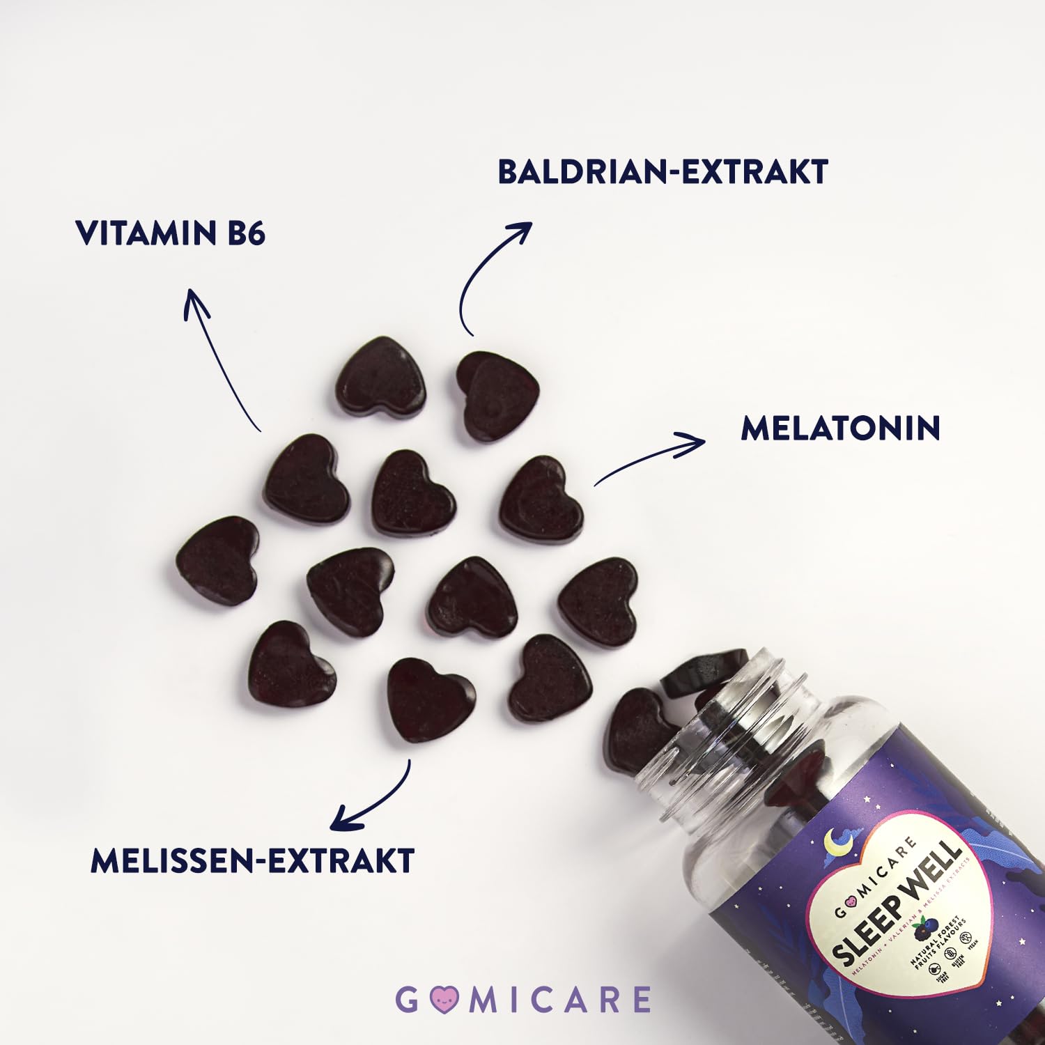 Melatonin Gummies - Melatonin, Vitamin B6, Melissen- Und Baldrianextrakten - 60 Gummies - Zuckerfrei - Vegan - Gluten Und Laktosefrei